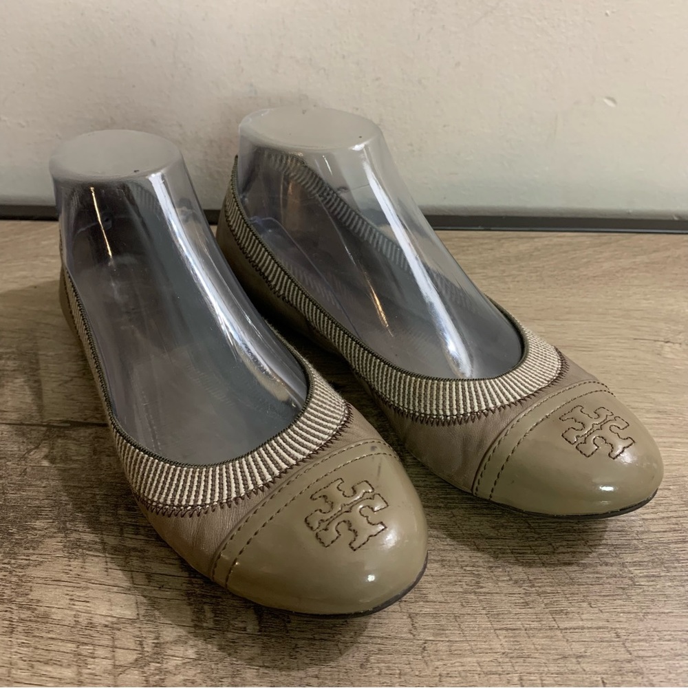 TORY BURCH Gabby Gunmetal Platinum BALLET Flats Slip on Gray SHOES 7.5 M